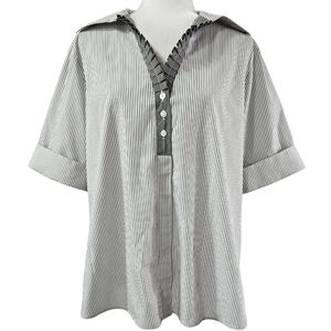 Foxcroft Wrinkle Free Shaped Fit White Black Stripe Pleated Button-Up Shirt